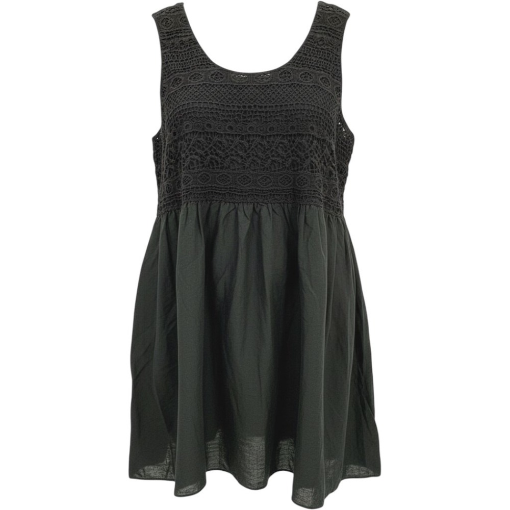 Ellos Womens Plus 24W Black Crochet Lace Cotton Babydoll Sleeveless Top Peplum